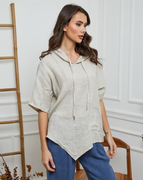 Livna beige top van 100% linnen