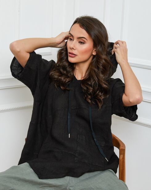 Livna zwarte top van 100% linnen