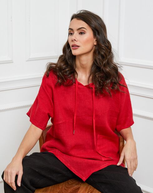 Rotes Top Livna aus 100% Leinen