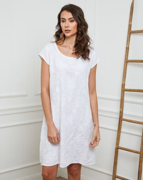 100% Leinen Many weißes Kleid