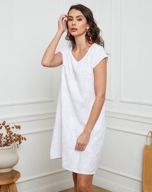 100% Leinen Many weißes Kleid