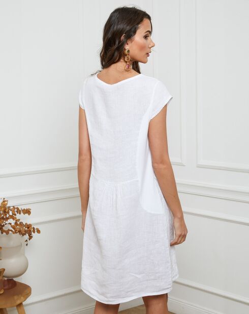 100% Leinen Many weißes Kleid