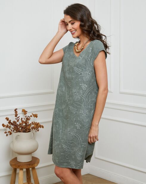 100% linnen Many kaki jurk