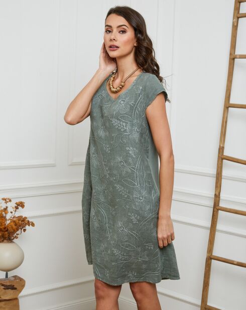 100% linnen Many kaki jurk