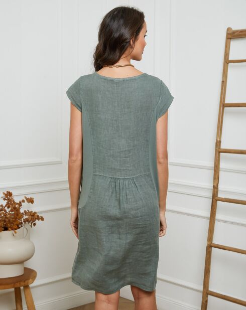 100% linnen Many kaki jurk