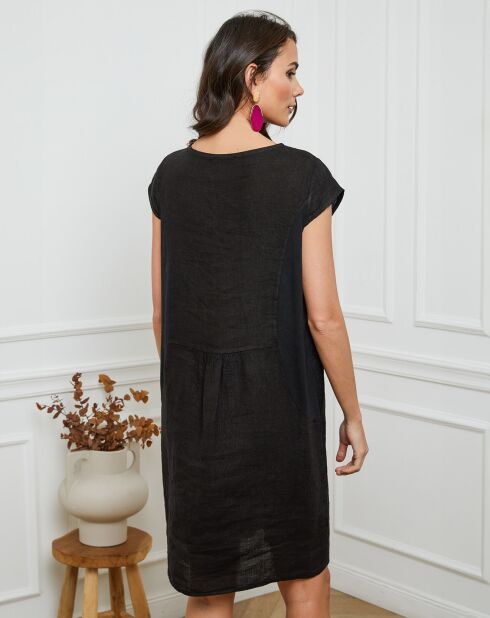 100% linnen Many zwarte jurk