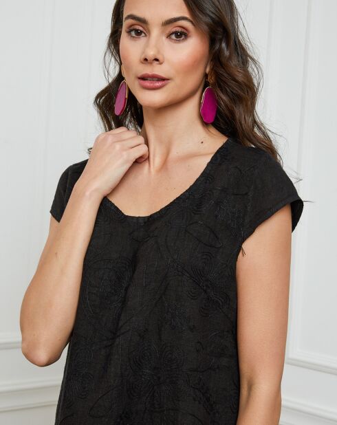 100% linnen Many zwarte jurk