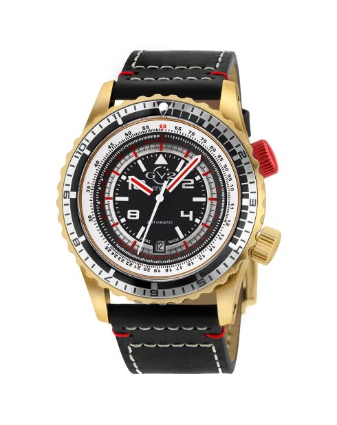 Contasecondi automatisch zwart leren herenhorloge