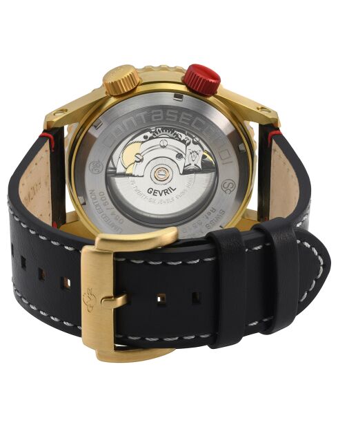 Contasecondi automatisch zwart leren herenhorloge