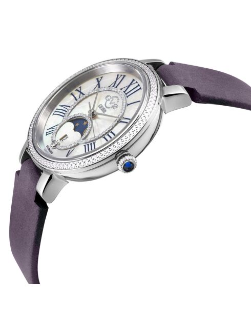 Genua kwartshorloge voor dames in suèdeleer en diamant 0,005 kt paars