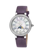 Genua kwartshorloge voor dames in suèdeleer en diamant 0,005 kt paars
