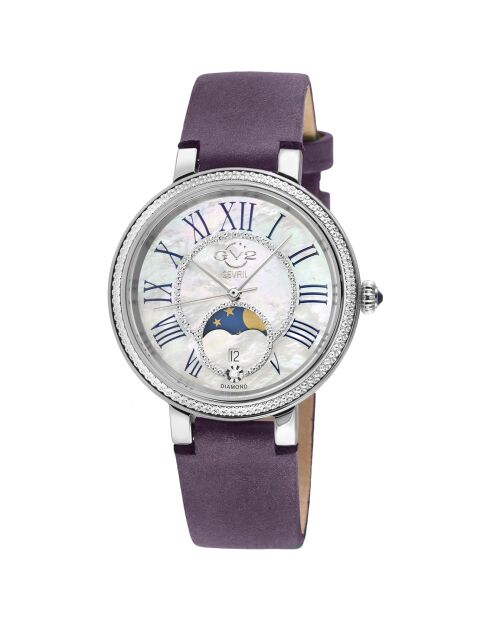 Genua kwartshorloge voor dames in suèdeleer en diamant 0,005 kt paars