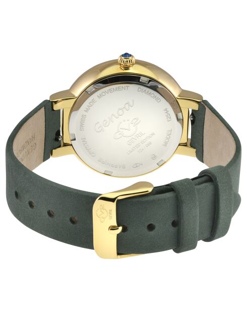 Reloj Genoa de cuarzo para mujer en gamuza y diamantes de 0,005 quilates, color verde