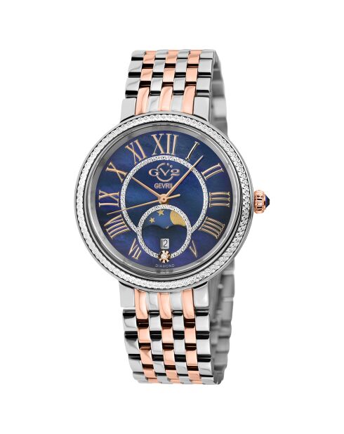 Genoa Damenuhr aus Quarzstahl und Diamant, 0,005 Karat Rotgold/Silber