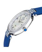 Matera kwartshorloge voor dames in suedeleer en diamant 0,04 kt blauw