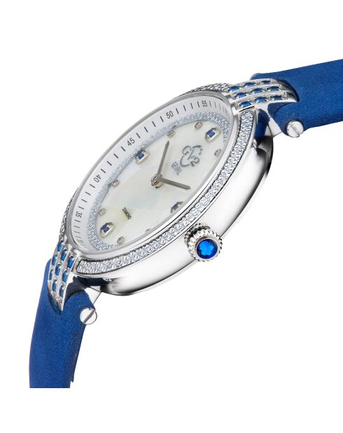 Matera kwartshorloge voor dames in suedeleer en diamant 0,04 kt blauw