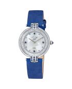 Matera kwartshorloge voor dames in suedeleer en diamant 0,04 kt blauw