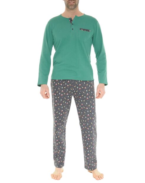 Pyjama long Erwen vert billard/gris foncé