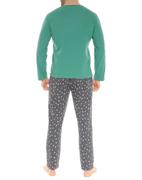 Pyjama long Erwen vert billard/gris foncé