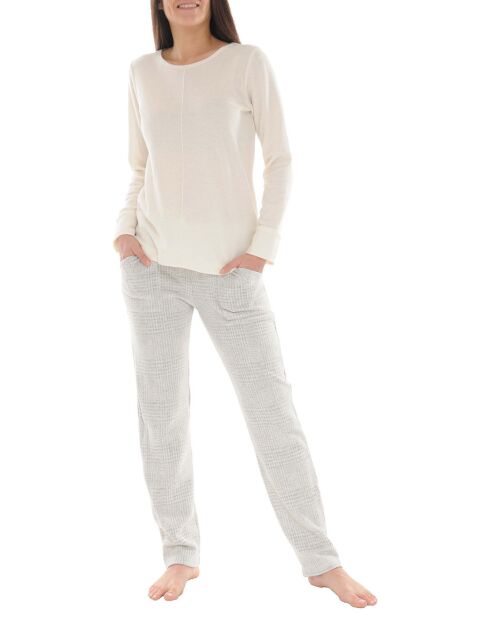 Pyjama long Coraline écru/gris clair