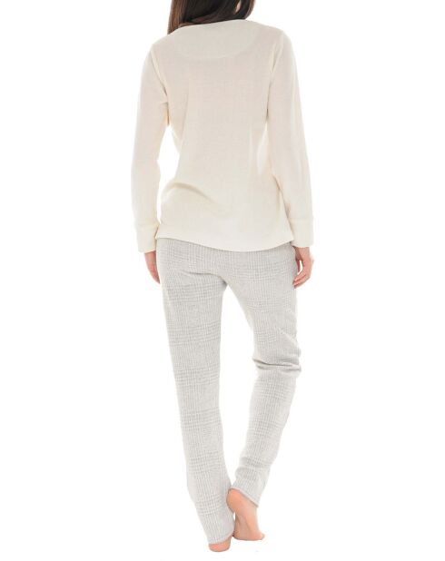 Pyjama long Coraline écru/gris clair