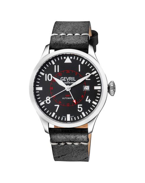 Vaughn automatisch zwart leren herenhorloge