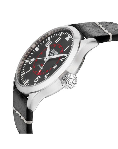 Vaughn automatisch zwart leren herenhorloge