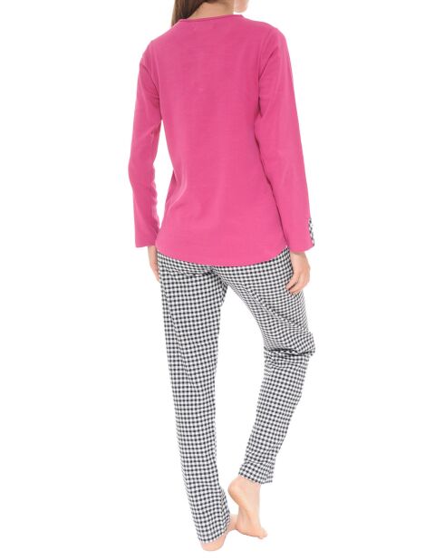 Pyjama long Liora fuchsia/écru
