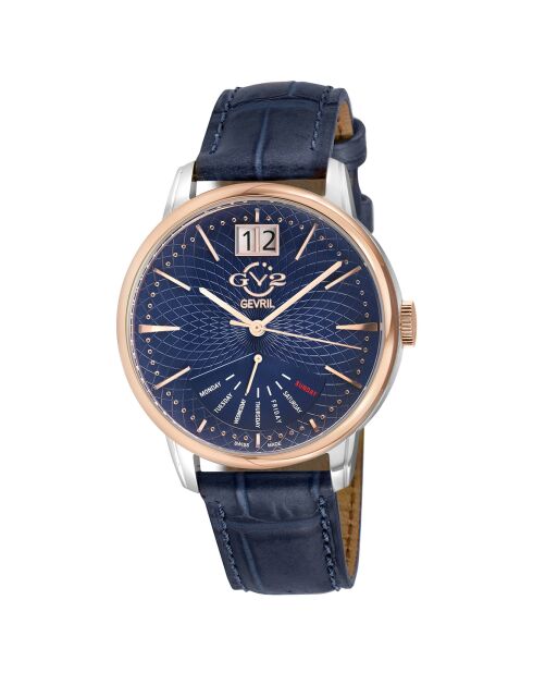 Montre Rovescio Homme Quartz en Cuir bleue