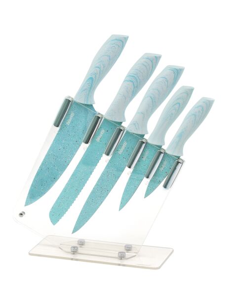 5 Couteaux de cuisine avec support Miss gourmet turquoise