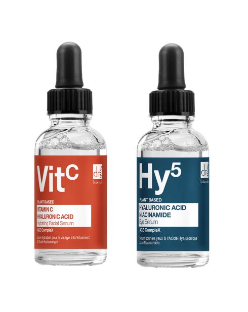 Sérum Visage Anti-âge à la Vitamine C et Acide Hyaluronique + Sérum Yeux Anti-âge à l'Acide Hyaluronique et Niacinamide