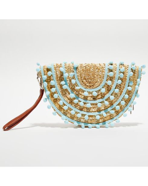 Pochette en paille Luna bleu ciel - 31x20 cm