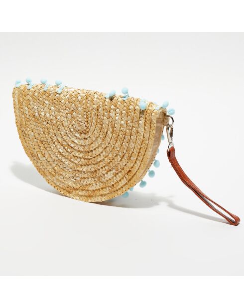 Pochette en paille Luna bleu ciel - 31x20 cm