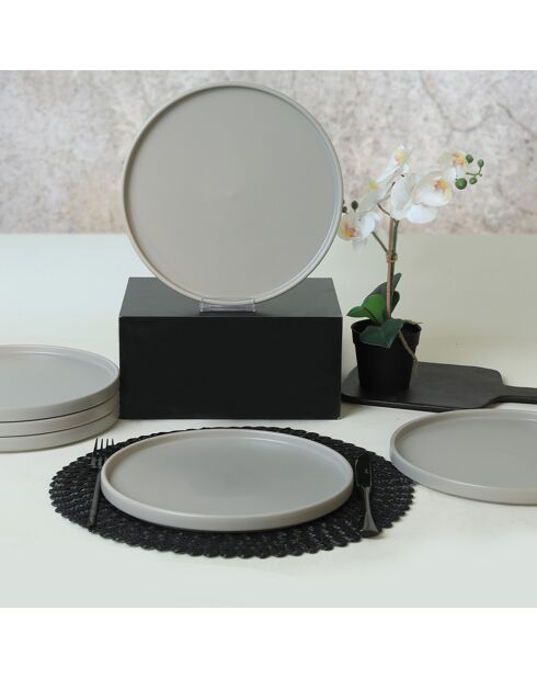 6 Assiettes plates en Céramique grises -  D.27cm