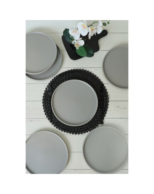 6 Assiettes plates en Céramique grises -  D.27cm
