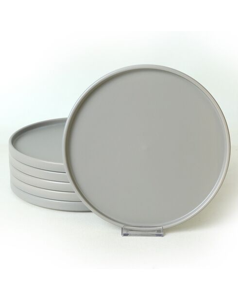 6 Assiettes plates en Céramique grises -  D.27cm