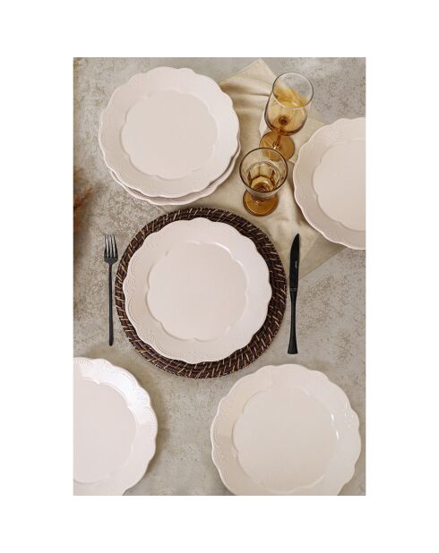 6 Assiettes plates crème -  D.28cm