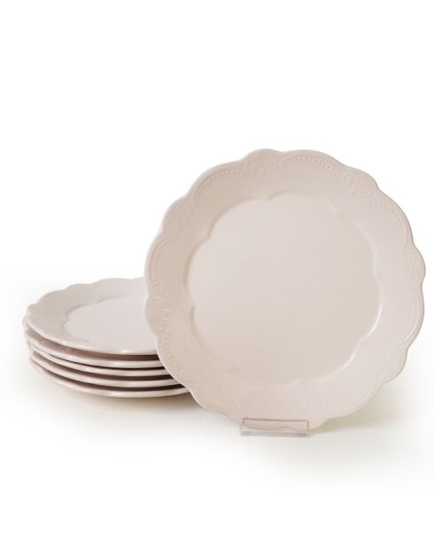 6 Assiettes plates crème -  D.28cm