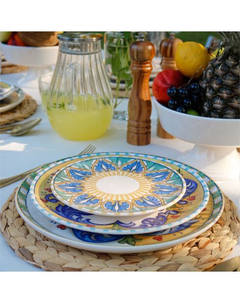 6 platos llanos de cerámica multicolor - 19 cm de diámetro