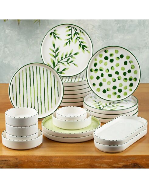 Service de petit déjeuner en Porcelaine vert/blanc - 22 pièces