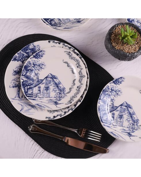 7 Assiettes plates en Porcelaine multicolores