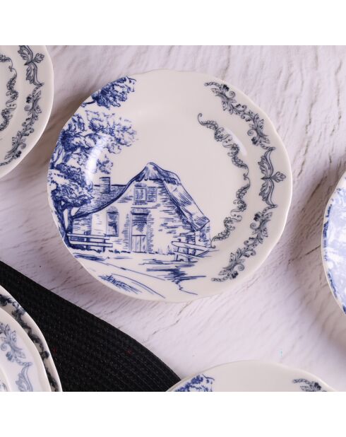 7 Assiettes plates en Porcelaine multicolores