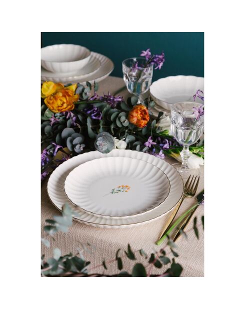 6 Assiettes à dessert en Porcelaine multicolores -  D.21 cm