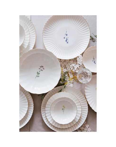 6 Assiettes plates en Porcelaine multicolores -  D.27cm