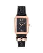 Montre Femme en Cuir & Acier noir/rose