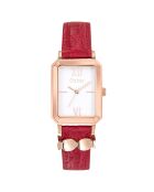 Montre Femme en Cuir & Acier rouge