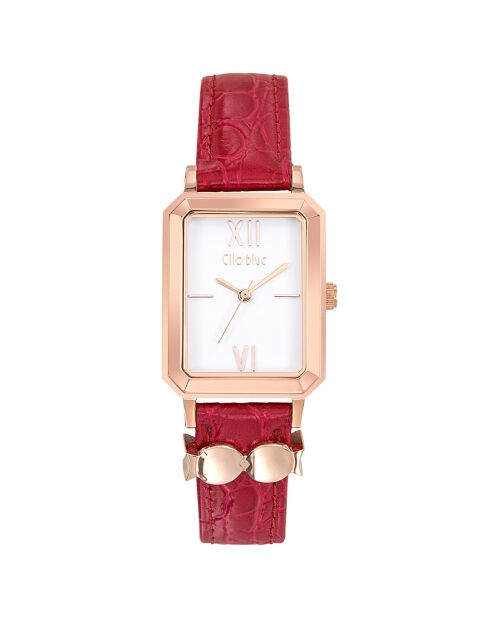 Montre Femme en Cuir & Acier rouge