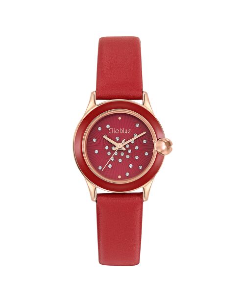 Montre Femme en Cuir & Strass rouge