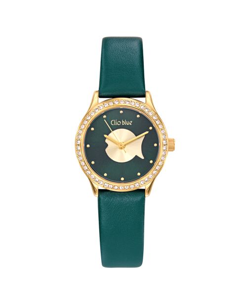 Montre Femme en Cuir & Strass verte