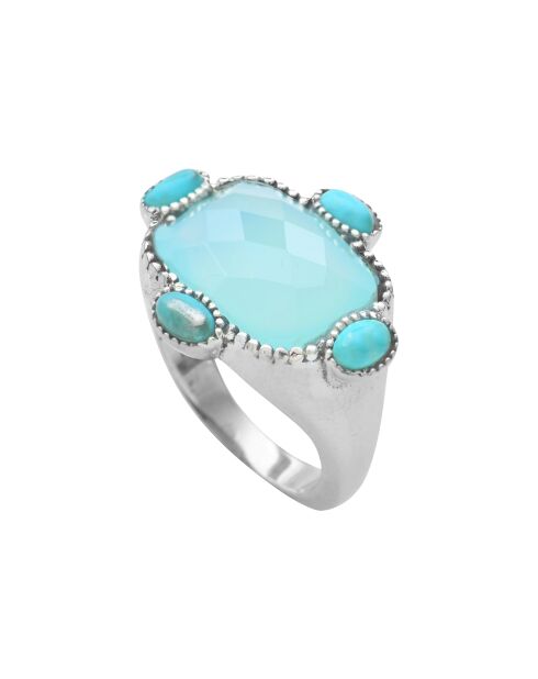 Bague en Acier & Calcédoine bleue